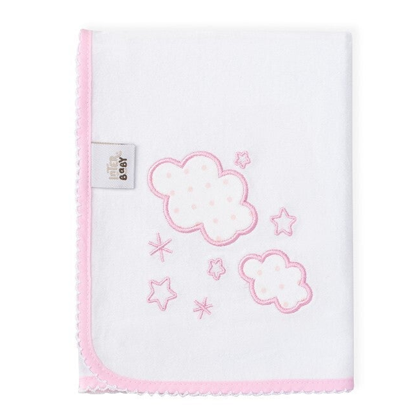 Katoenen deken wolkjes roze 60 x 65 cm