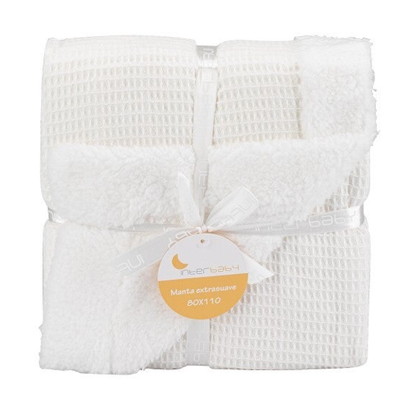 Babydeken wafel creme met bontje 80 x 110 cm