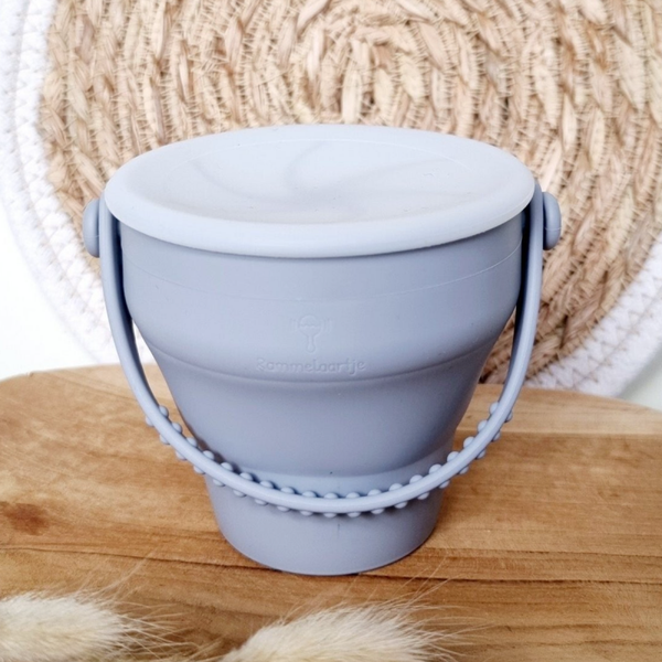 Grijsblauwe opvouwbare snack cup met deksel - siliconen