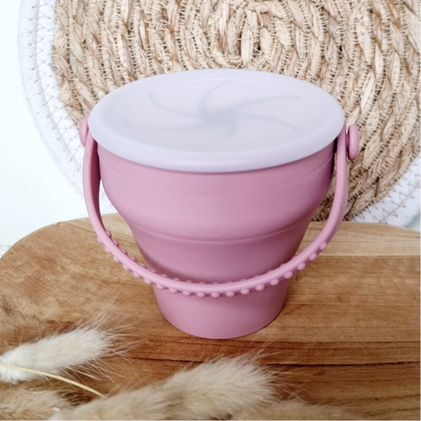 Oudroze opvouwbare snack cup met deksel - siliconen