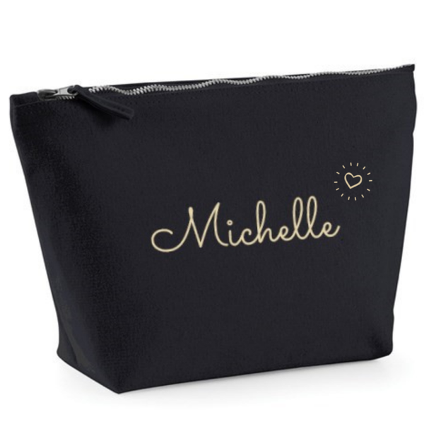 Canvas toilettasje zwart met naam geborduurd