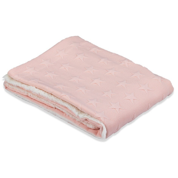 Baby deken met sterren met bontje lichtroze