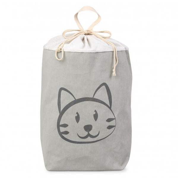Grijze speelgoedzak met kat 44 cm