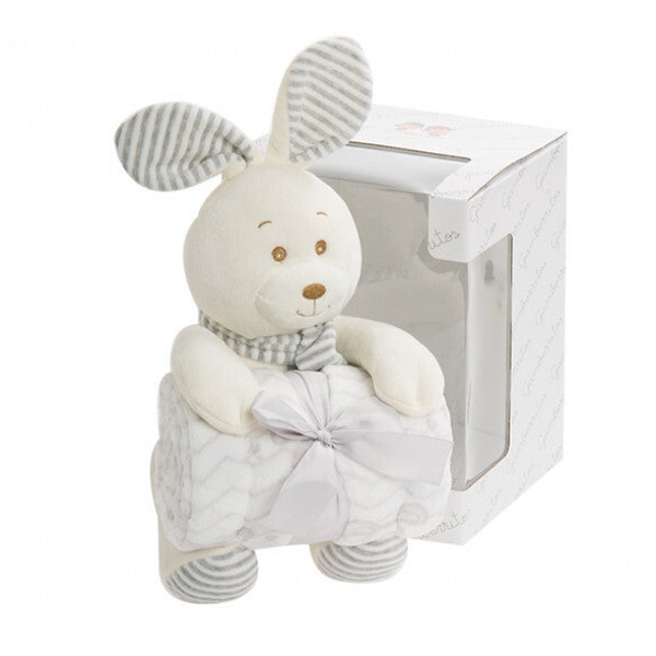 Giftset knuffel konijn met deken grijs