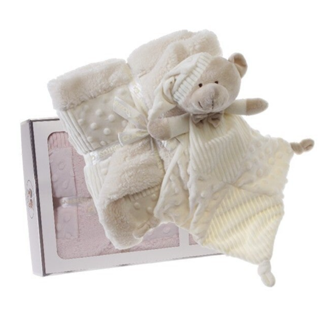 Dou Dou beer met bontje knuffeldoekje en deken