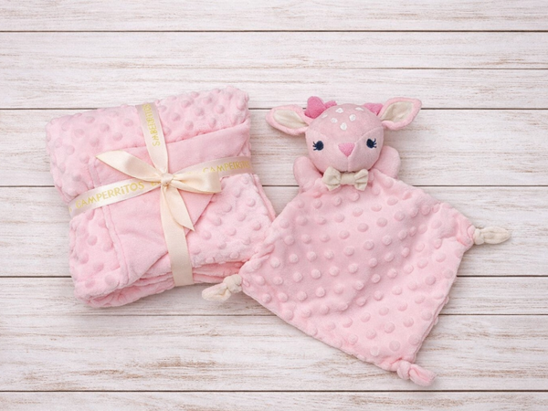 Doudou hertje roze knuffeldoekje en deken