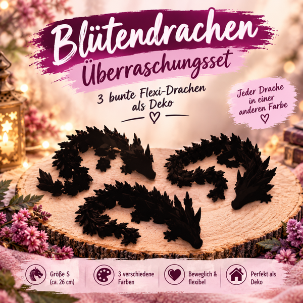 Blütendrachen Überraschungsset – 3 bunte Flexi-Drachen als Deko | Größe S