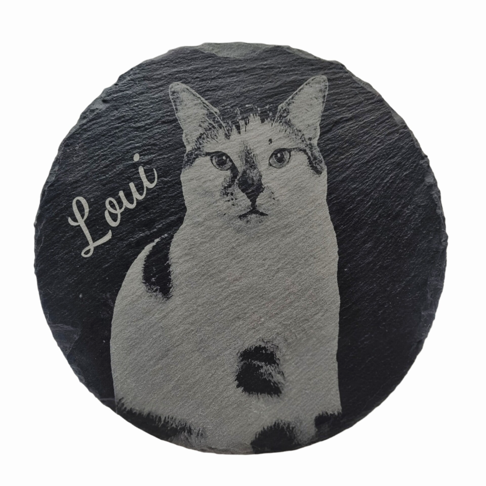 Haustiergrabplatte 15cm rund / Schiefer mit Foto / Bild