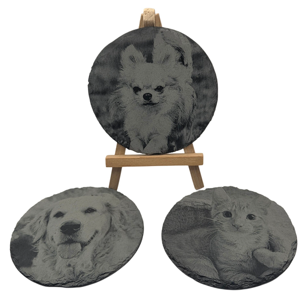 Schieferplatte 10 cm rund / mit Foto / Bild