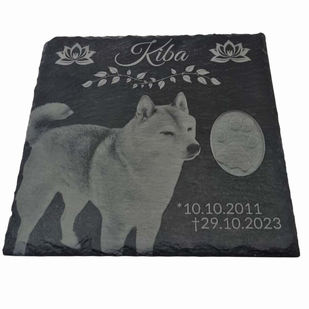 Haustiergrabplatte 20 x 20 cm / Schiefer mit Foto / Bild