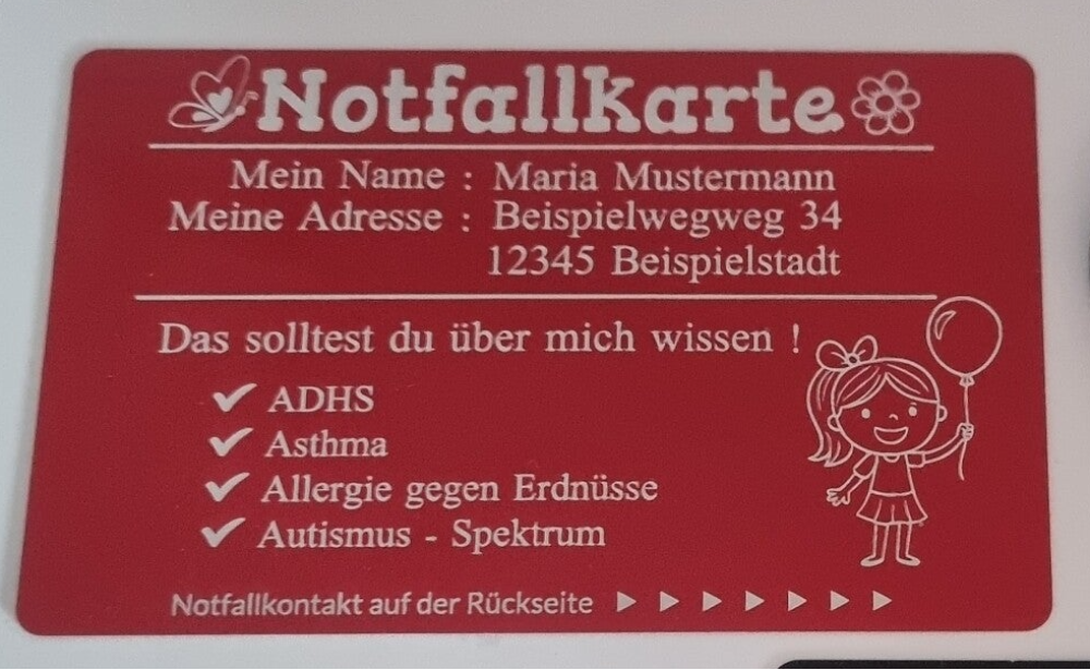 Kinder Metall Notfallkarte Notfallkontakt Junge Mädchen