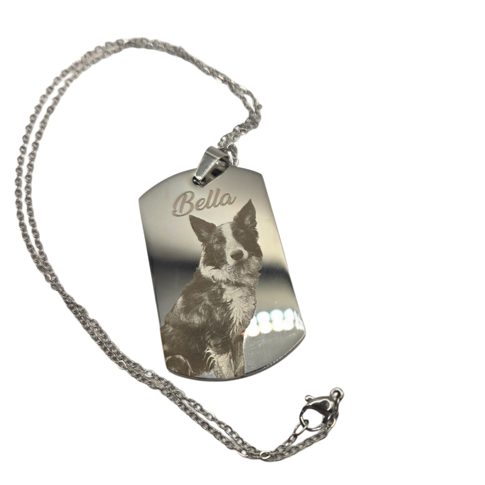 Anhänger / Kette Dogtag Edelstahl mit Bild Foto Gravur Silber