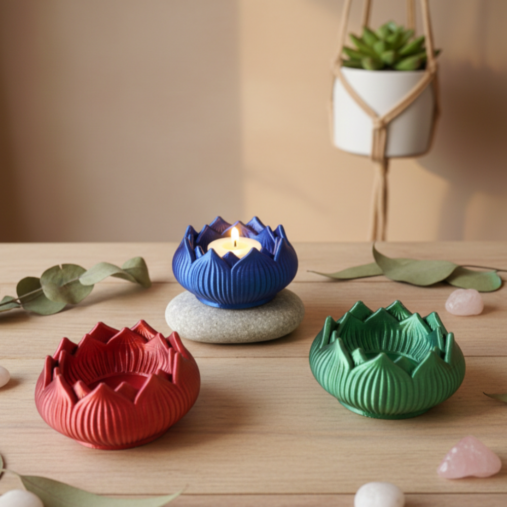 Lotus Teelichthalter in bunten Farben 3D Druck