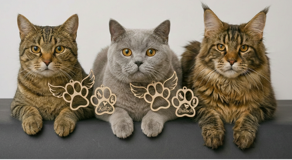 Katzenrasse Holz Pfote Haustier Anhänger Katze mit Name