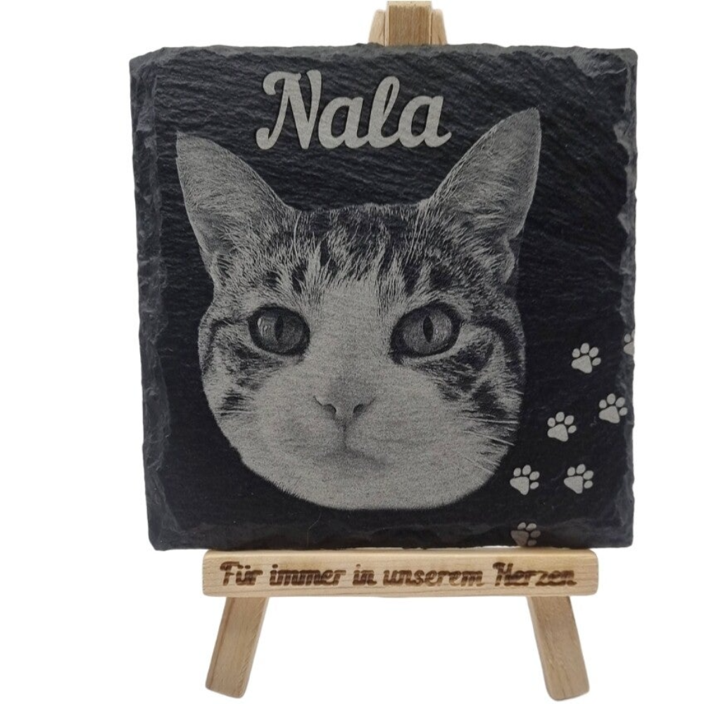 Haustiergrabplatte 10 x 10 cm / Schiefer mit Foto / Bild