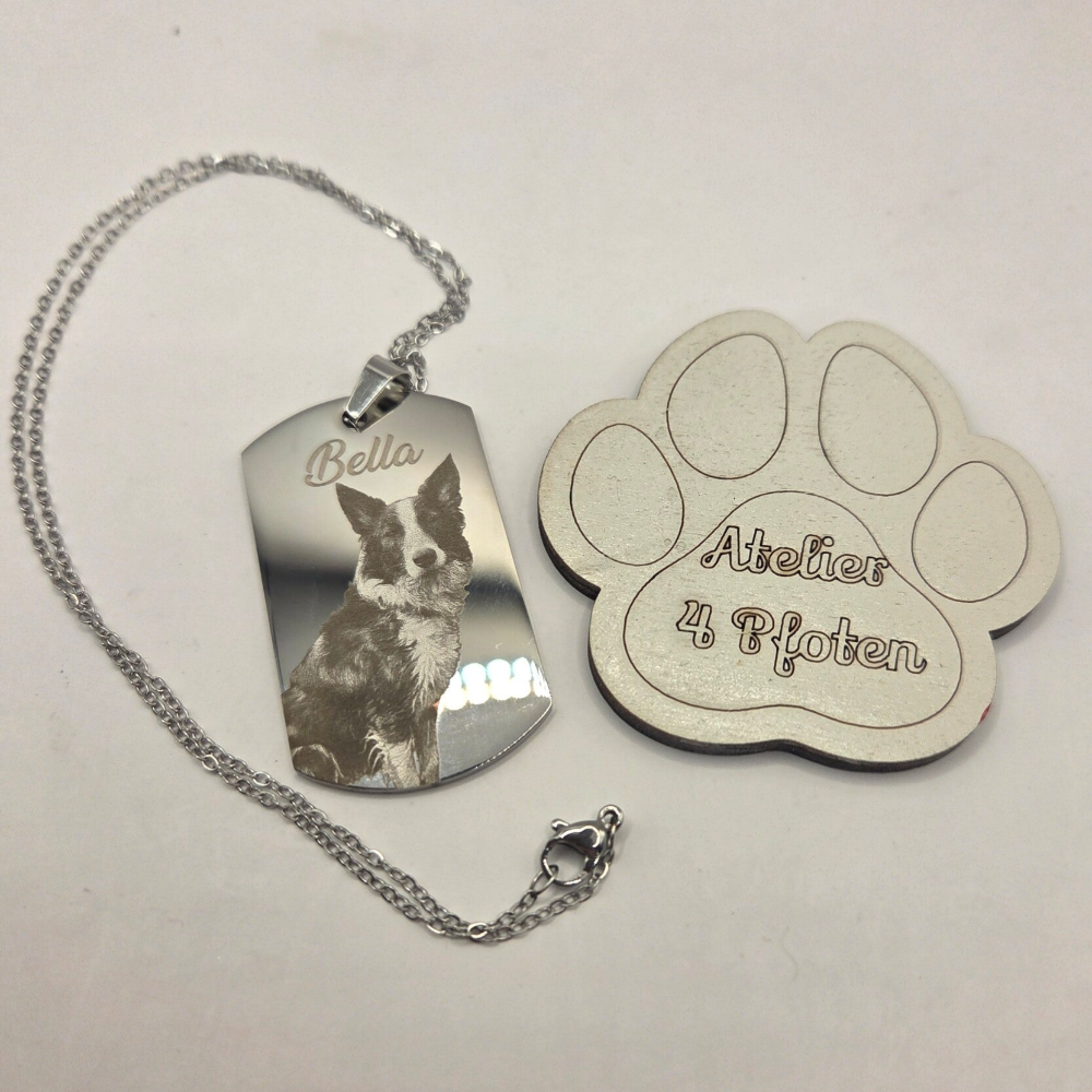 Anhänger / Kette Dogtag Edelstahl mit Bild Foto Gravur Silber