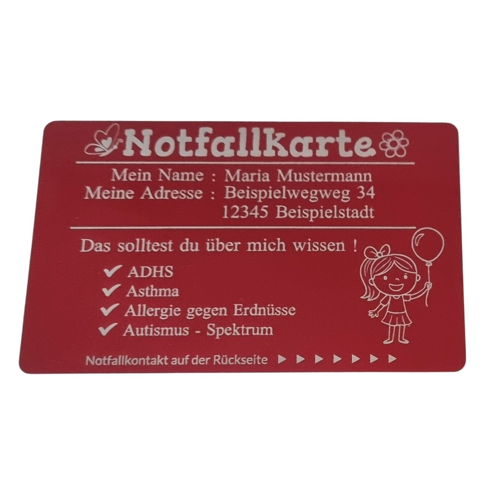 Kinder Metall Notfallkarte Notfallkontakt Junge Mädchen