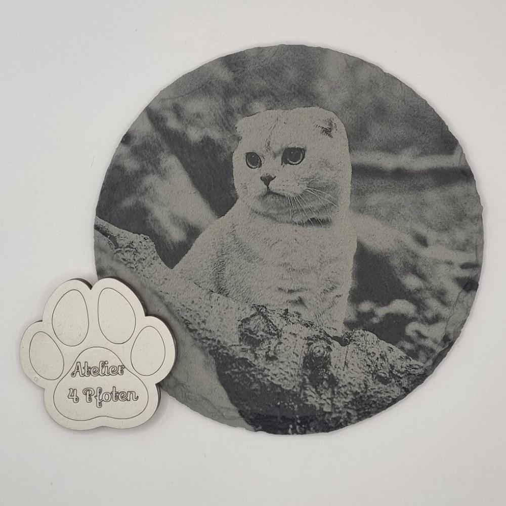 Schieferplatte 15 cm rund / mit Foto / Bild