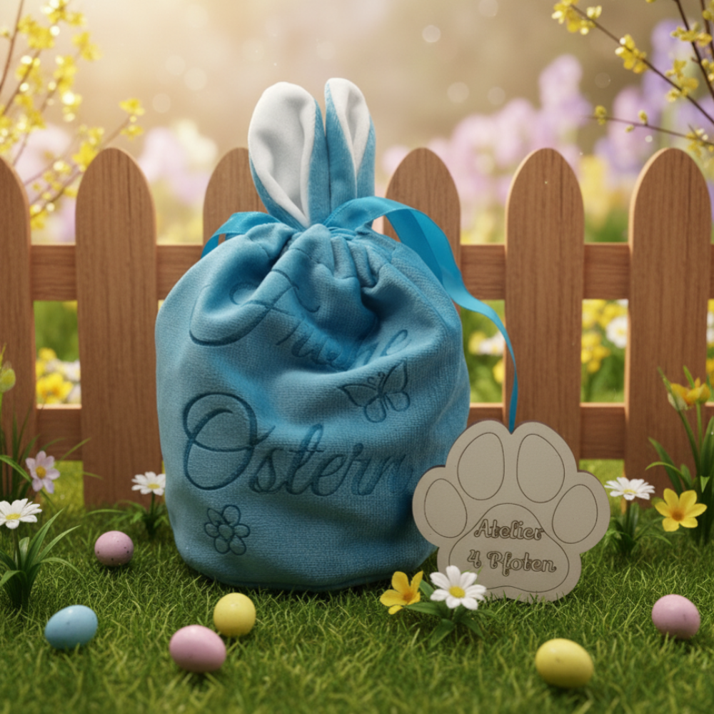 Osterbeutel Samt Stoff Hasenohren mit Gravur Geschenk Ostern