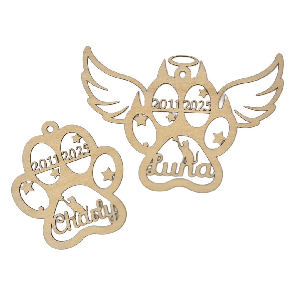 Holz Pfote  mit Datum Haustier Anhänger Hund Katze mit Name