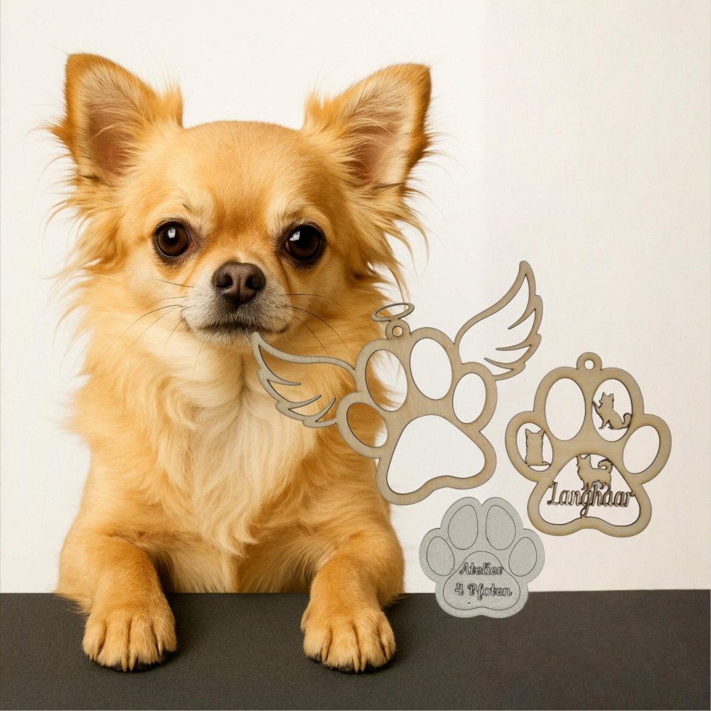 Chihuahua Langhaar Holz Pfote Haustier Anhänger Hund mit Name