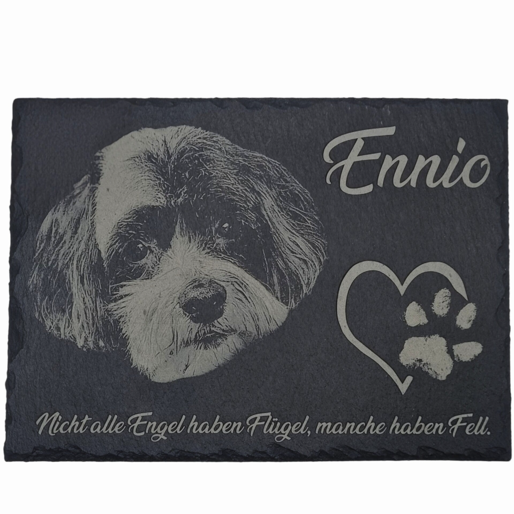 Haustiergrabplatte 22 x 16 cm / Schiefer mit Foto / Bild