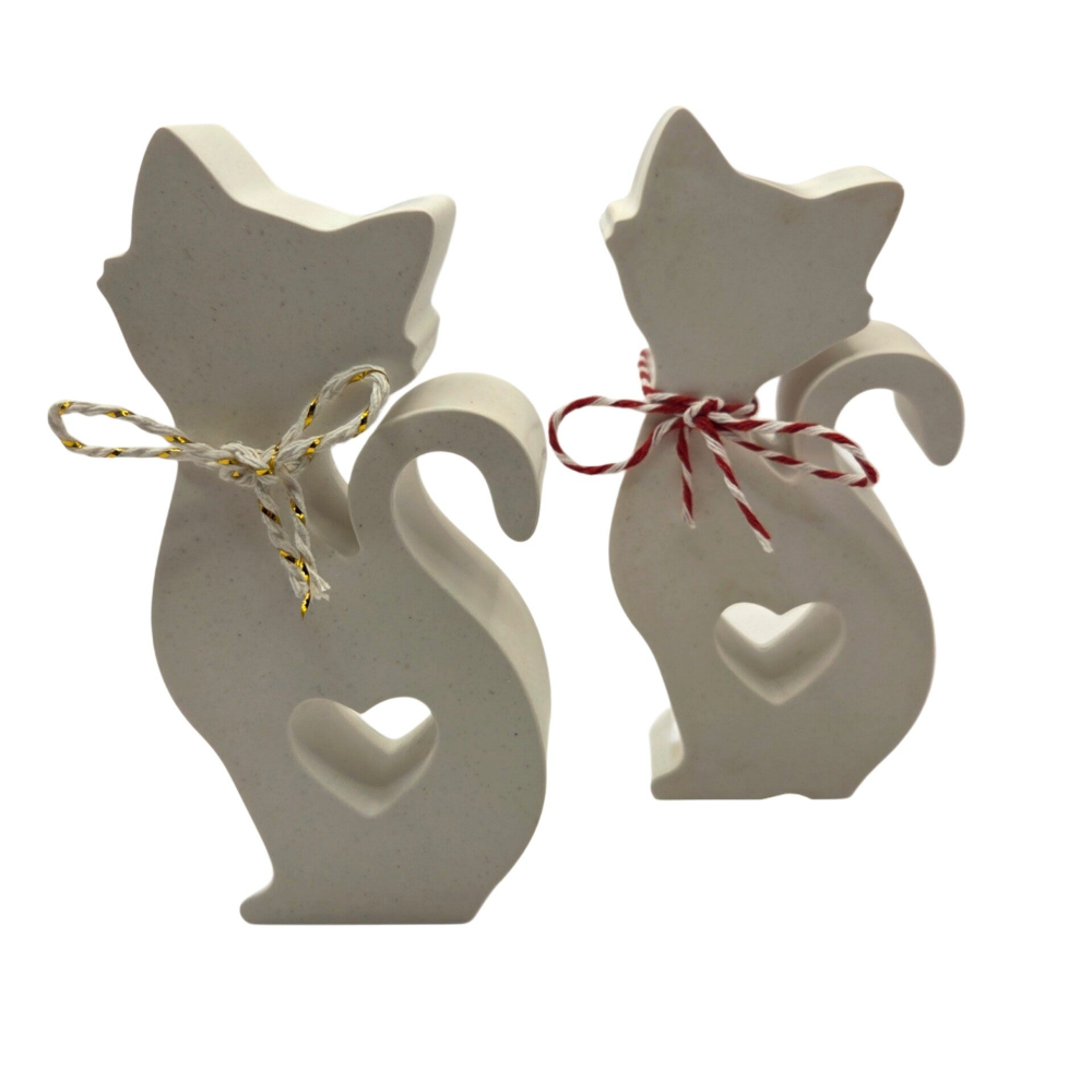 Katze Keramik mit Herz Deko Figur