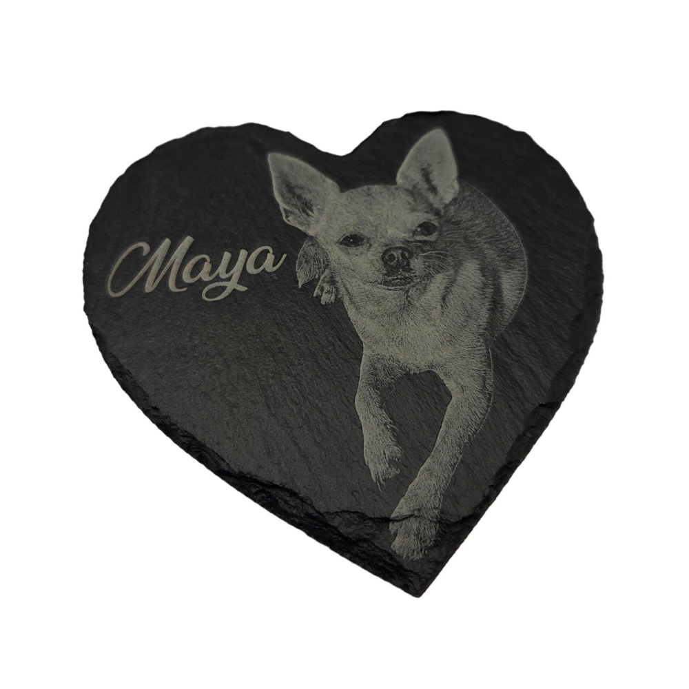 Haustiergrabplatte Herz / Schiefer mit Foto / Bild