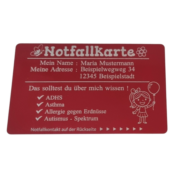 Kinder Metall Notfallkarte Notfallkontakt Junge Mädchen