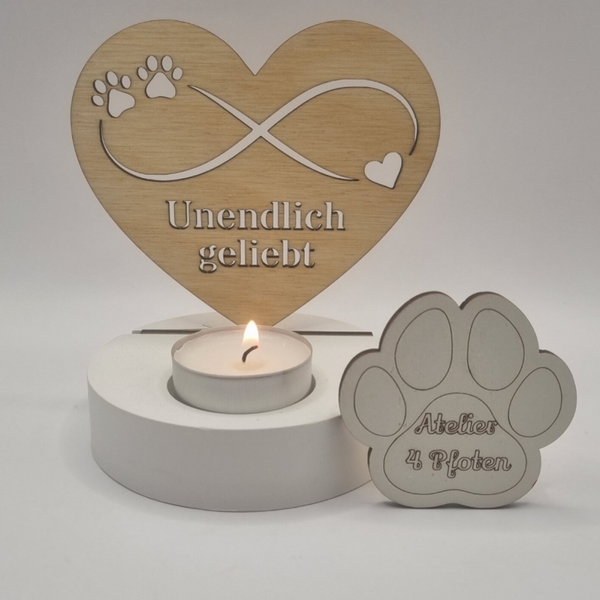 Herz Lichtspiel Infinity Personalisiert mit Sockel Teelichthalter