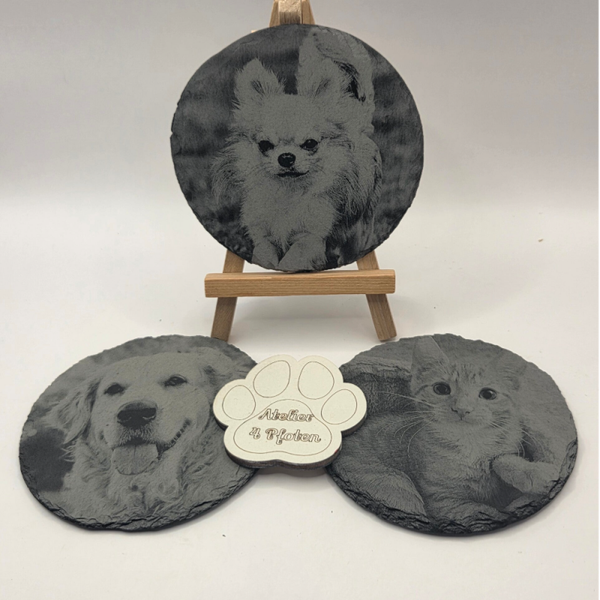 Haustiergrabplatte  10 cm Rund / Schiefer mit Foto / Bild