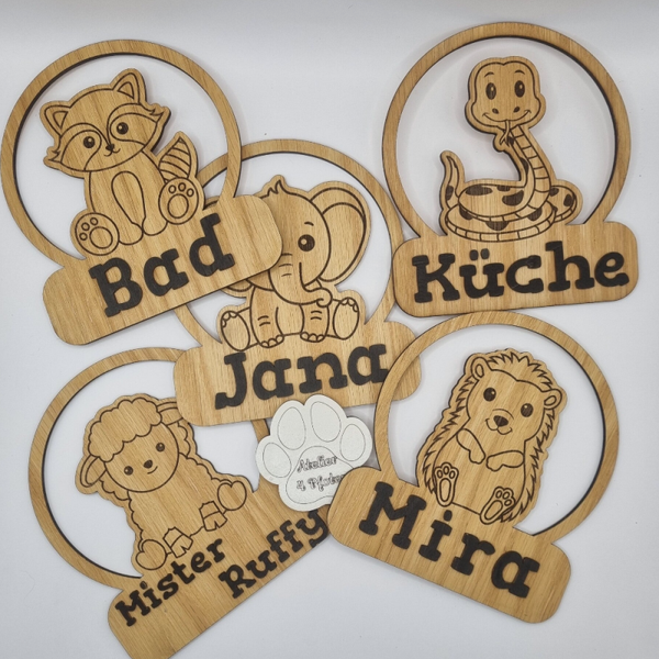 Kinder Schild Türschild Klein 15x13 - Holz m. Name personalisiert