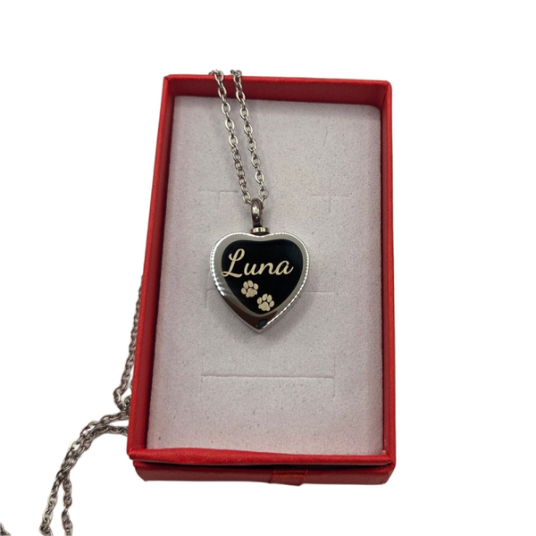 Asche / Fell Kette und Anhänger Herz Silber Gravur