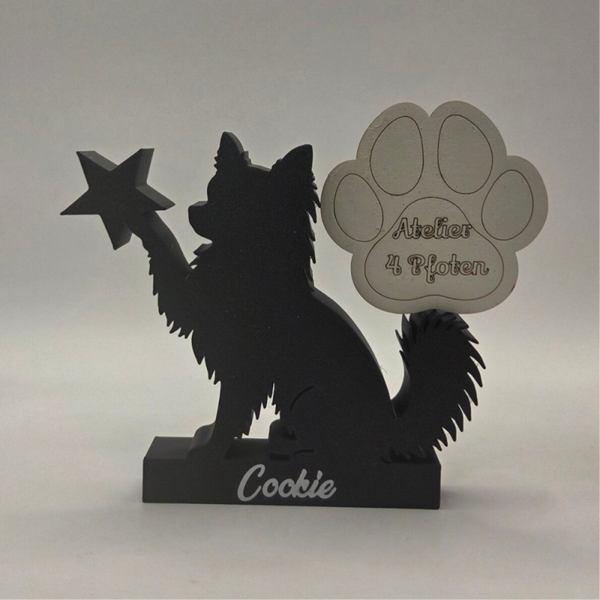 Tier-Silhouette Personalisiert Größe L Pfote nach oben / Stern 3D