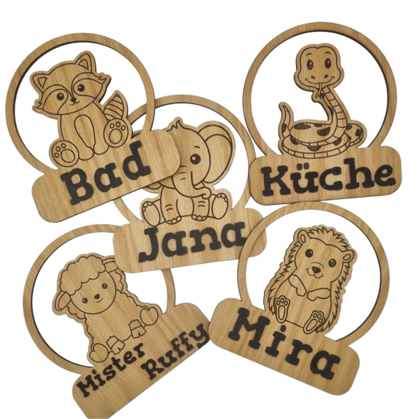 Kinder Schild Türschild Klein 15x13 - Holz m. Name personalisiert