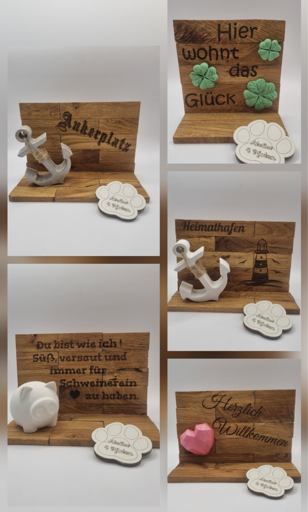 Aufsteller Eiche mit Deko / Heimathafen, Ankerplatz, Herzlich Willkommen, Schwein