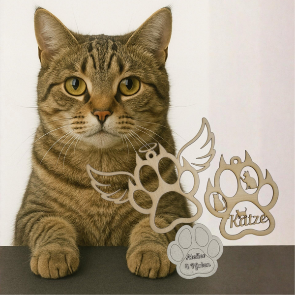 Katze Holz Pfote Haustier Anhänger Katze mit Name