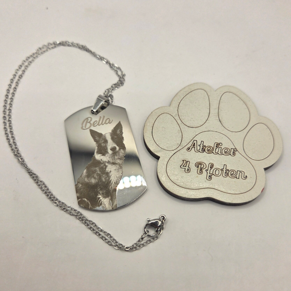 Anhänger / Kette Dogtag Edelstahl mit Bild Foto Gravur Silber
