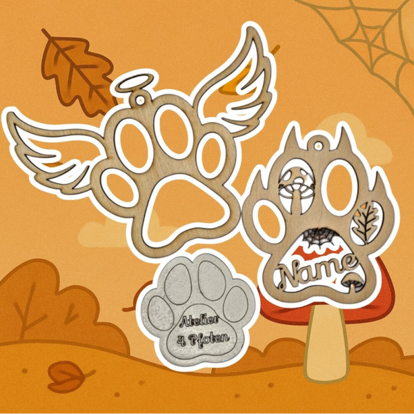 Herbst Holz Pfote Haustier Anhänger Hund Katze mit Name