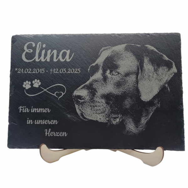 Haustiergrabplatte 30 x 20 cm / Schiefer mit Foto / Bild