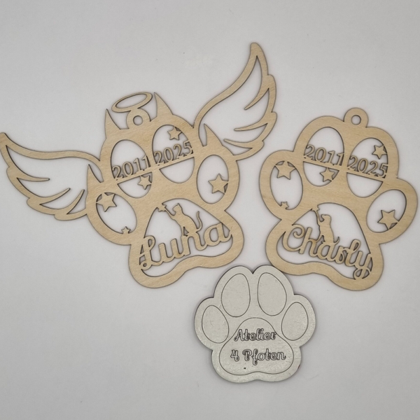 Holz Pfote  mit Datum Haustier Anhänger Hund Katze mit Name