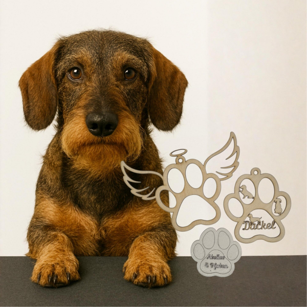 Rauhaardackel Holz Pfote Haustier Anhänger Hund mit Name