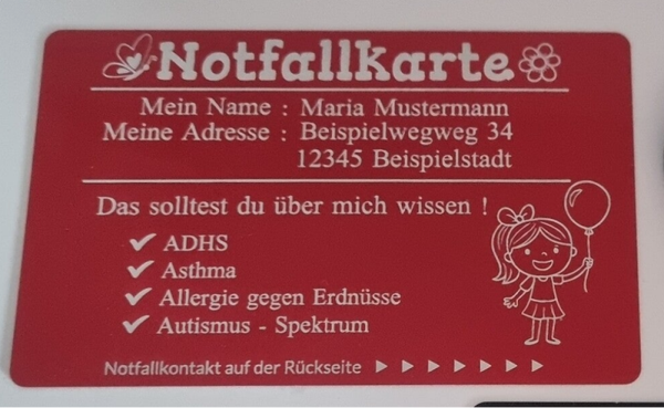 Kinder Metall Notfallkarte Notfallkontakt Junge Mädchen