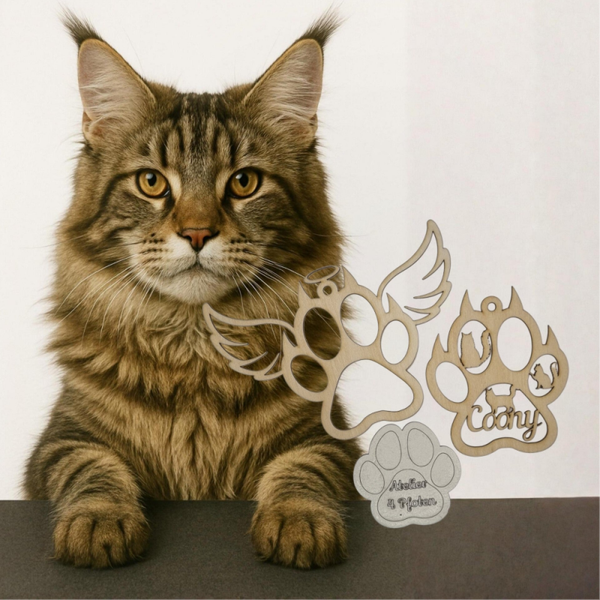 Maine Coon Holz Pfote Haustier Anhänger Katze mit Name