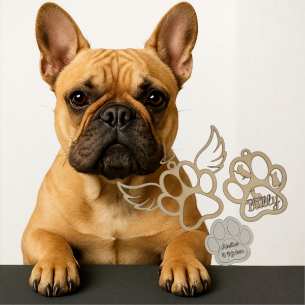 Französische Bulldogge Holz Pfote Haustier Anhänger Hund mit Name