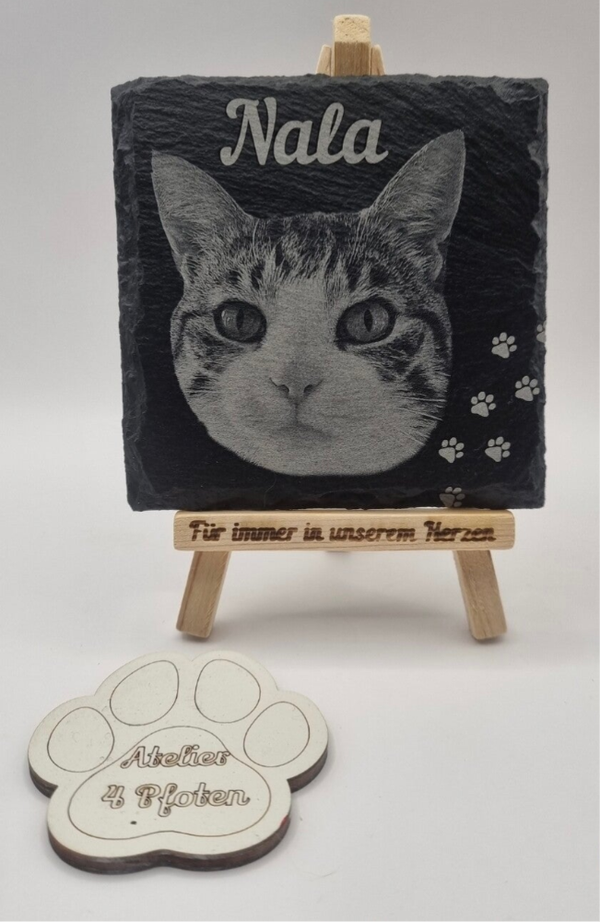 Haustiergrabplatte 10 x 10 cm / Schiefer mit Foto / Bild