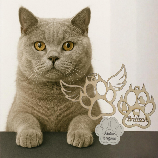 Britisch Kurzhaar Holz Pfote Haustier Anhänger Katze mit Name