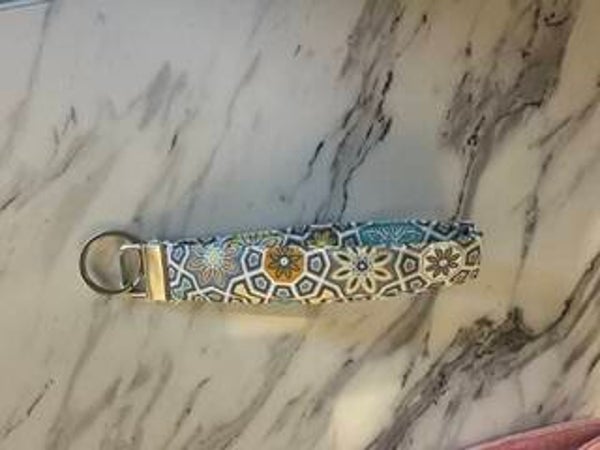 Gray Boho print key chain