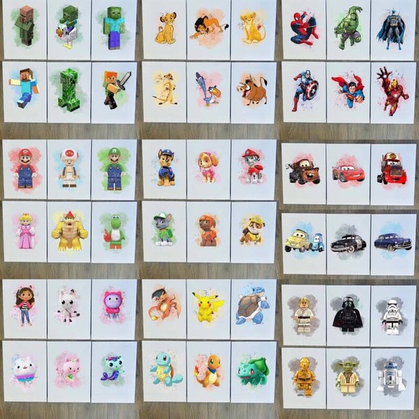 6 x A4 Themed character watercolour print set
