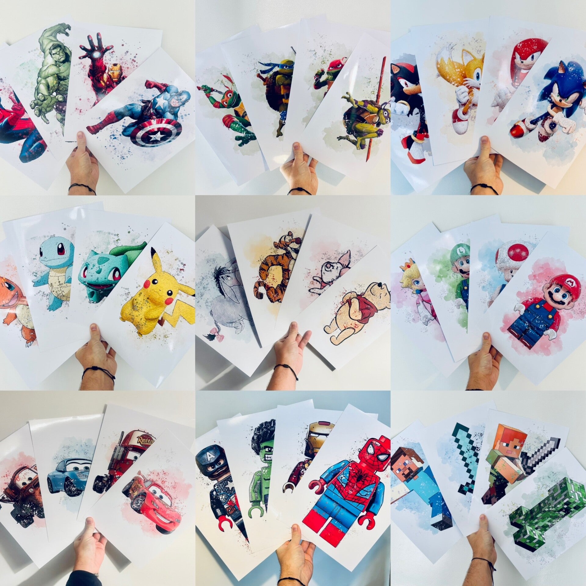 4 x themed A4 watercolour print set